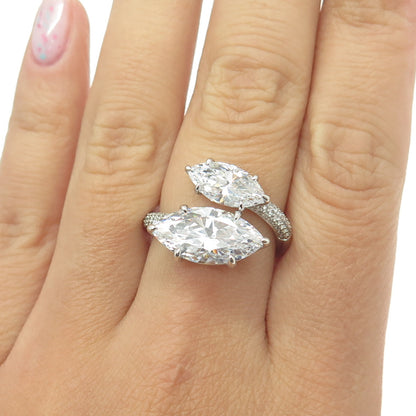 925 Sterling Silver Marquise-Cut Shaped C Z Overlap Ring Size 6.5