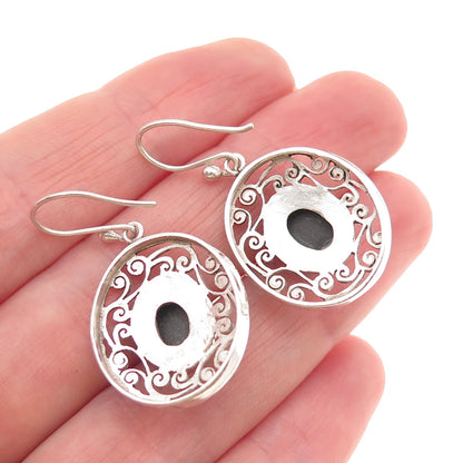 925 Sterling Silver Vintage Real Black Onyx Swirl Earrings