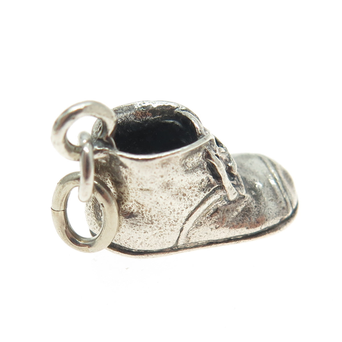 925 Sterling Silver Antique Art Deco Baby Shoe Minimalist Oxidized Pendant