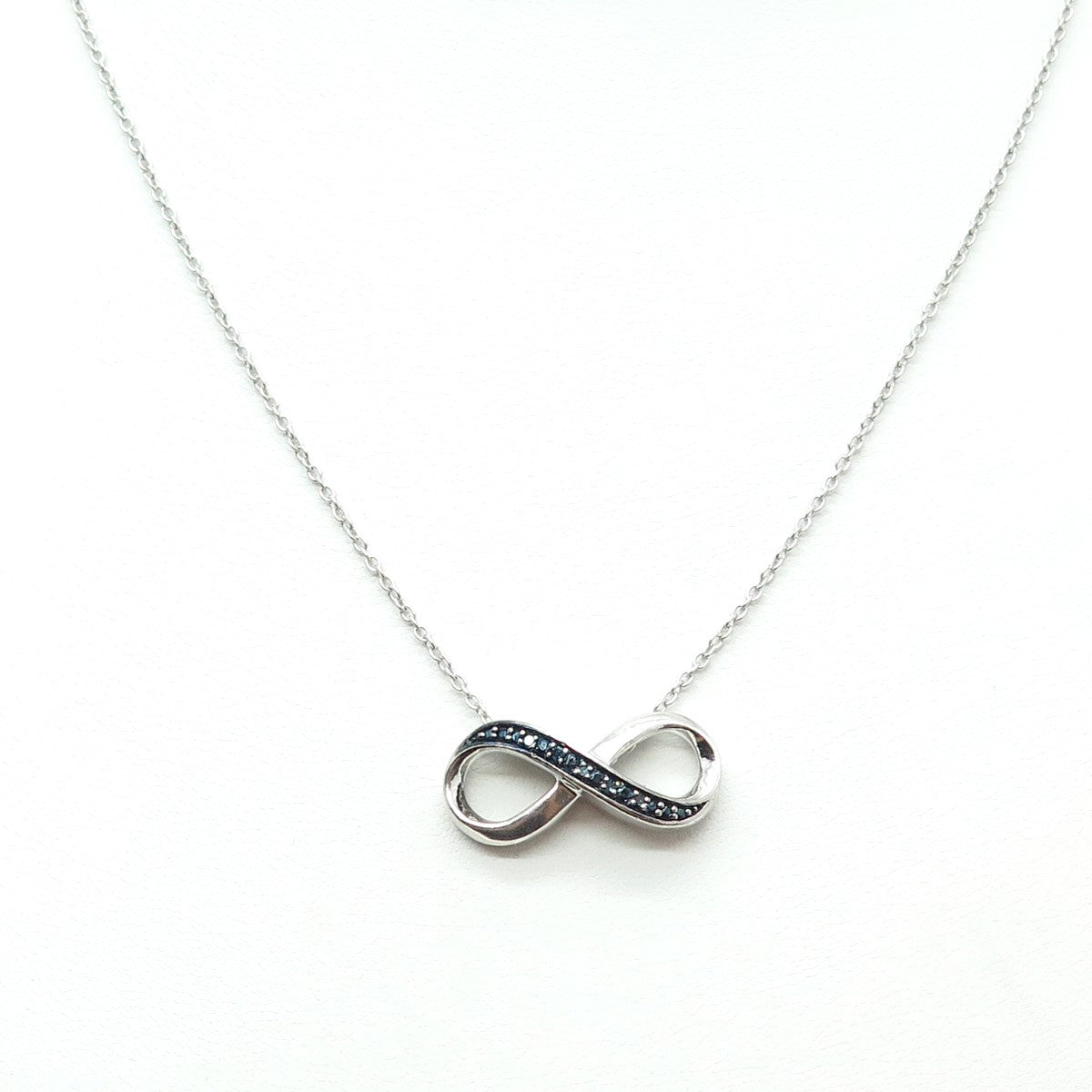 925 Sterling Silver Real Round-Cut Blue Diamond Infinity Chain Necklace 18"