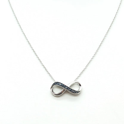 925 Sterling Silver Real Round-Cut Blue Diamond Infinity Chain Necklace 18"