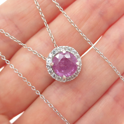 925 Sterling Silver Real Ruby & White Topaz Cable Chain Necklace 18"