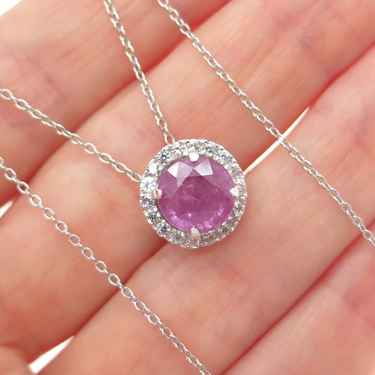 925 Sterling Silver Real Ruby & White Topaz Cable Chain Necklace 18"