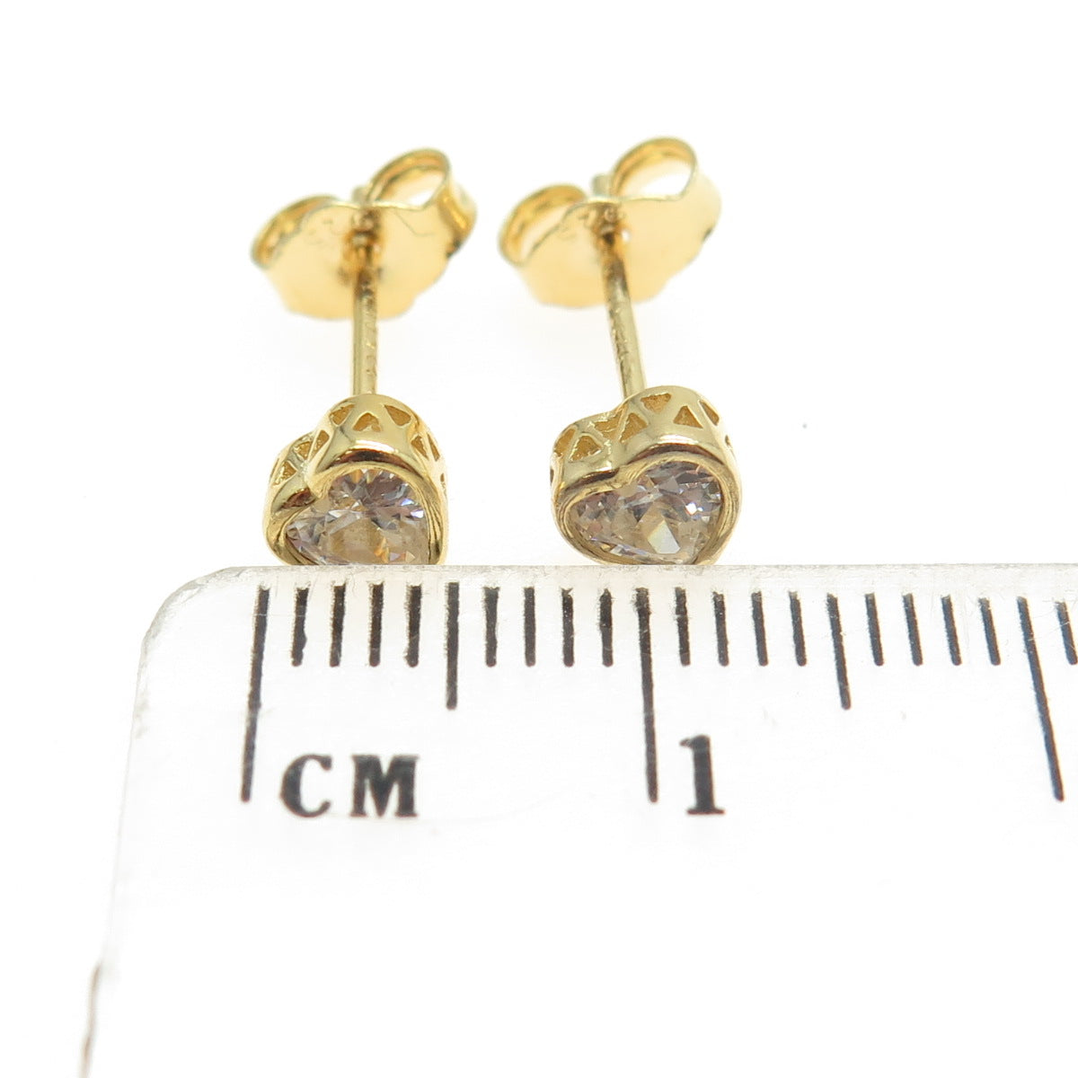 925 Sterling Silver Gold Plated Heart-Cut C Z Stud Earrings