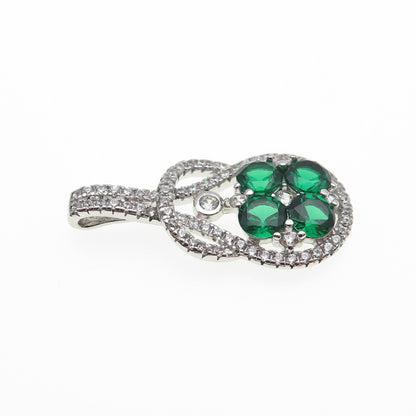 925 Sterling Silver Real Round-Cut Chrome Diopside & C Z Charm Pendant