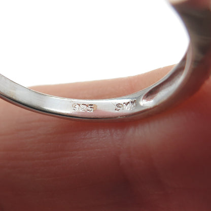 925 Sterling Silver Real Round-Cut Diamond & Oval-Cut Emerald Ring Size 7.75