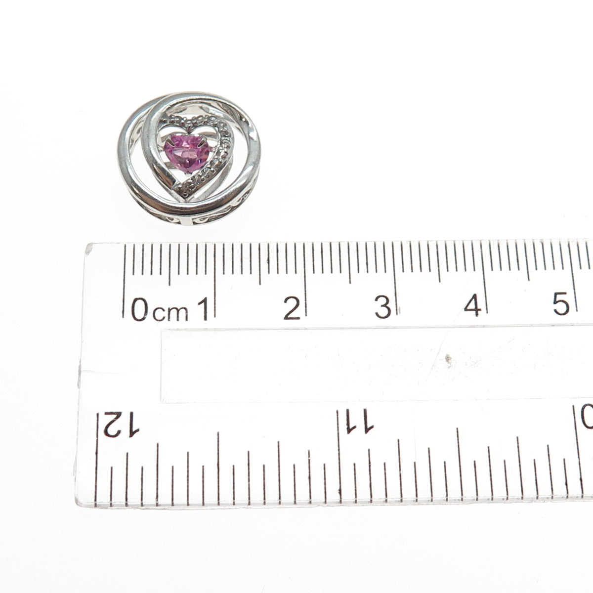 SAI 925 Sterling Real Heart-Cut Pink & Round-Cut White Topaz Mini Slide Pendant