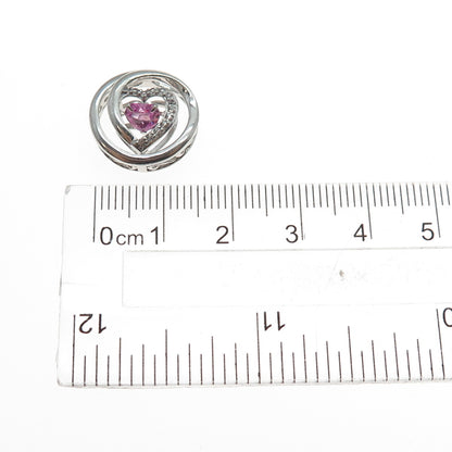 SAI 925 Sterling Real Heart-Cut Pink & Round-Cut White Topaz Mini Slide Pendant