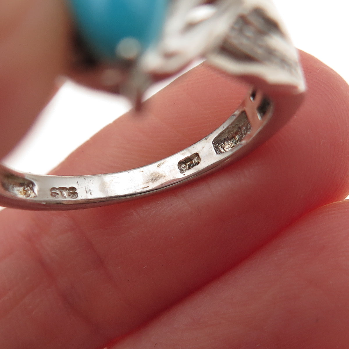 Chuck Clemency 925 Sterling Silver Real Turquoise & White Topaz Ring Size 8.25