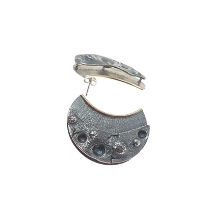 VICTOR ALFARO 925 Sterling Silver Vintage Modernist Crescent Oxidized Earrings