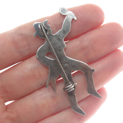 Sterling Silver Vintage Mexico Real Turquoise Flamenco Dancer Oxidized Brooch