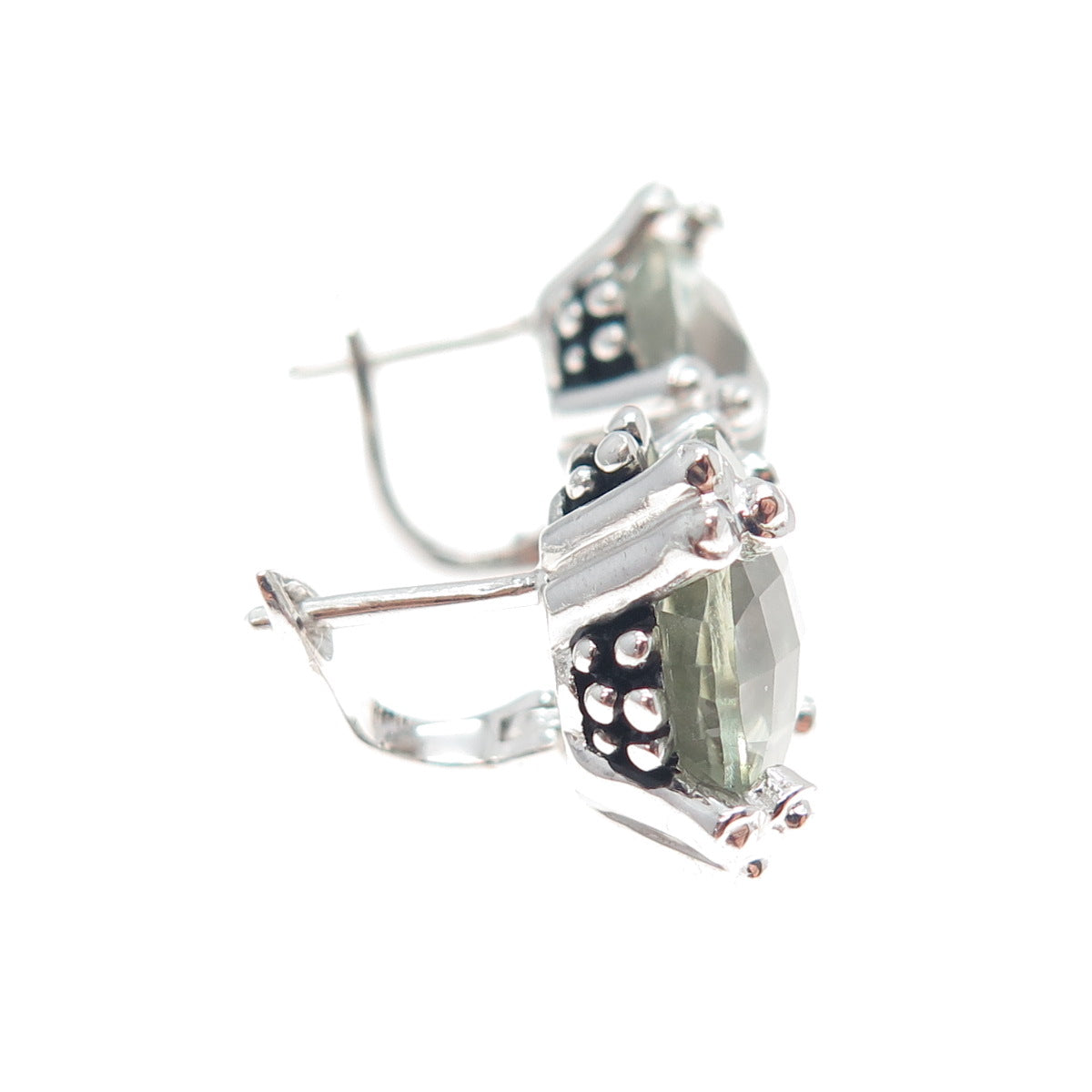 FADI 925 Sterling Silver Real Light Blue Topaz Granulated Earrings