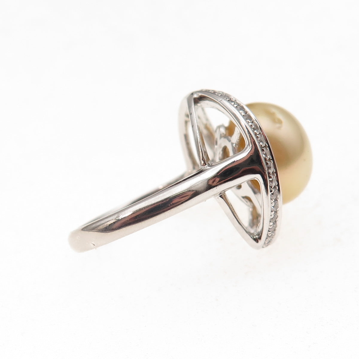 925 Sterling Silver Real Pearl & C Z Modernist Floral Ring Size 6
