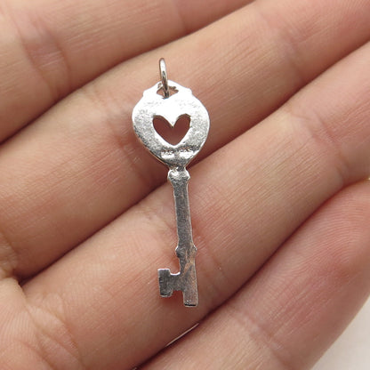 925 Sterling Silver Real Diamond Accent Heart Key Pendant