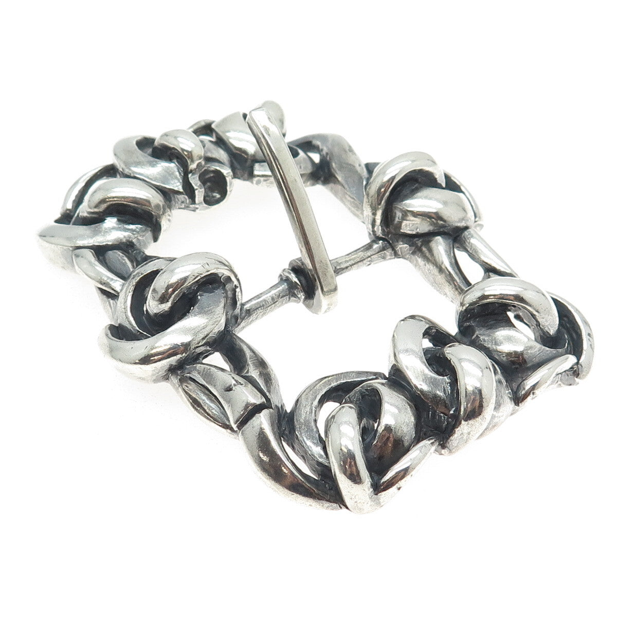 925 Sterling Silver Vintage Spiral Link Solid 140.8g Brutalist Belt Buckle