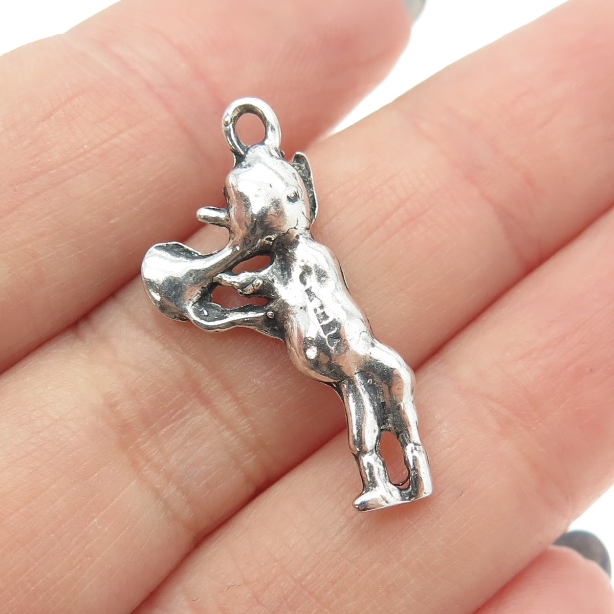 925 Sterling Silver Vintage Cartoon Clarinet Musician Character Charm Pendant