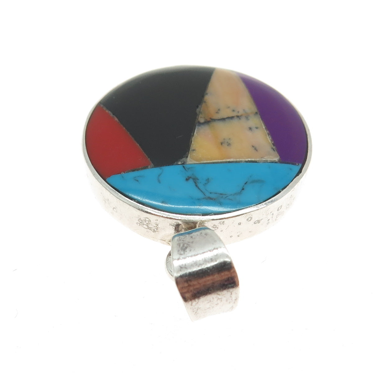 925 Sterling Silver Vintage Mexico Black Onyx Sugilite Turquoise Jasper Pendant