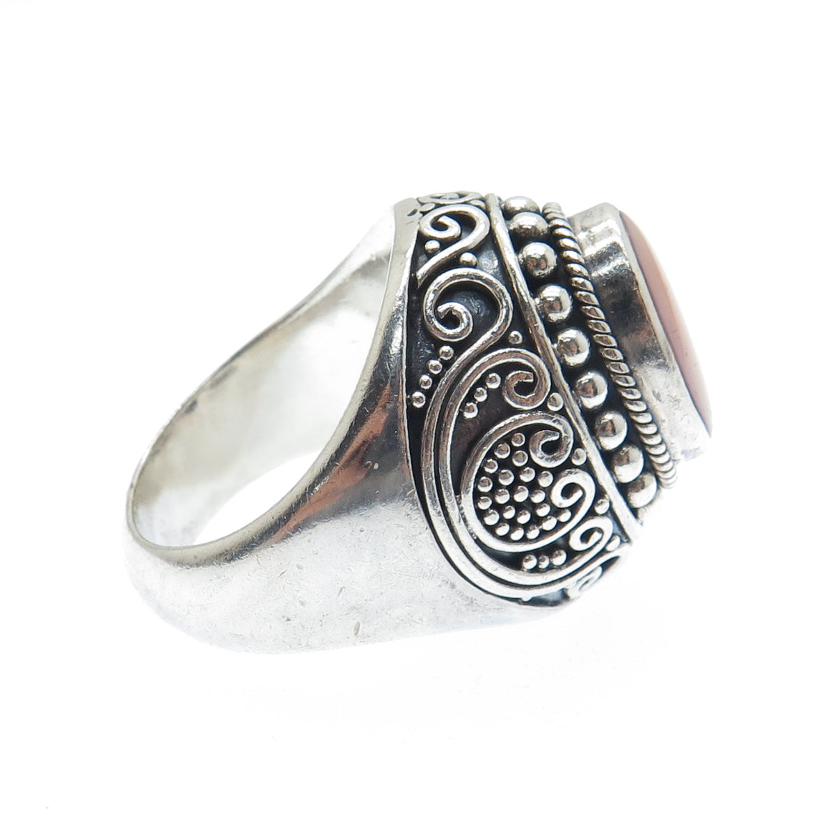 SUARTI BALI Sterling Silver Vintage Real MOP Granulated Oxidized Ring Size 10.25