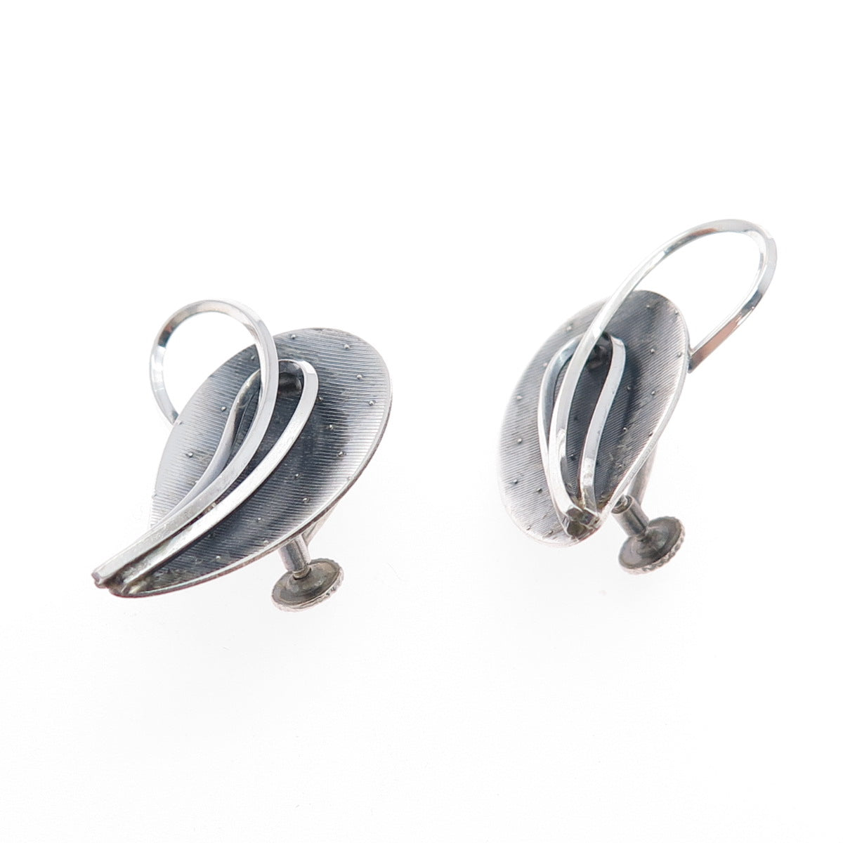 925 Sterling Vintage Germany Modernist Floral Oxidized Screw Back Earrings