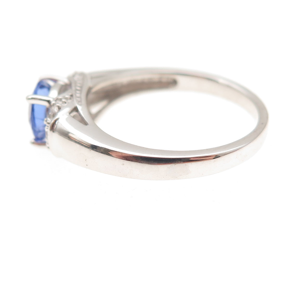 925 Sterling Silver Real Round-Cut Tanzanite & White Topaz Ring Size 8