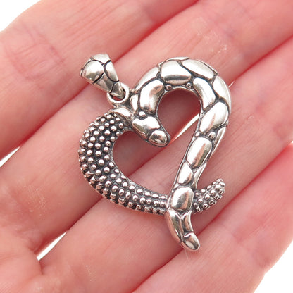 925 Sterling Silver Vintage Granulated Kali Heart Oxidized Charm Pendant