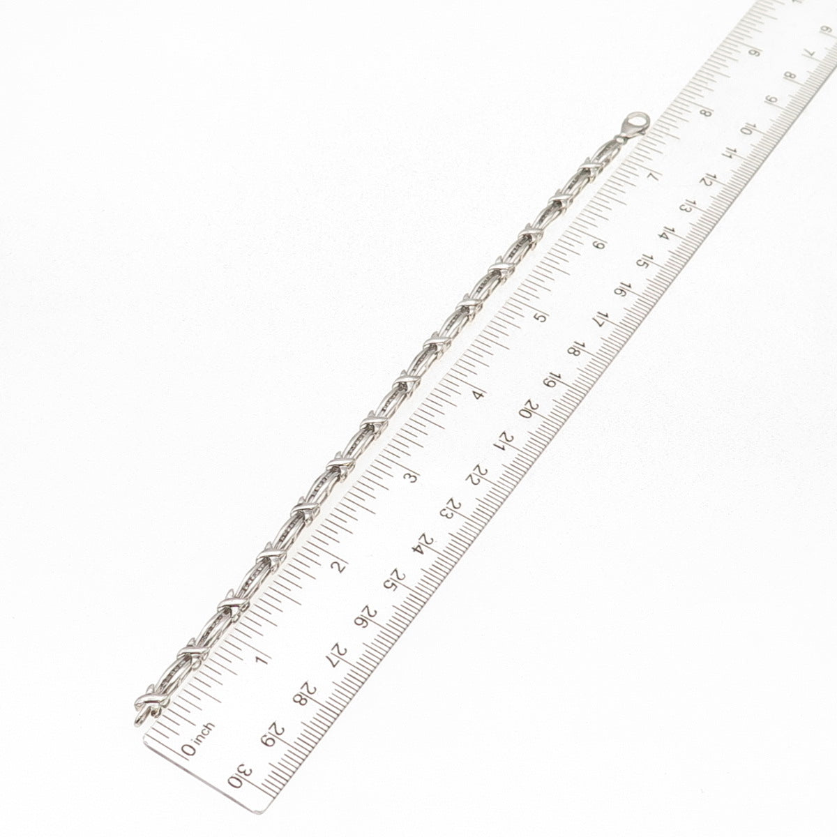 925 Sterling Silver Real Round-Cut Diamond X-Shape Bar Link Bracelet 7.5"