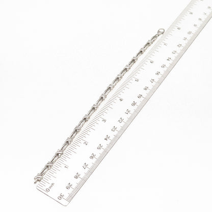 925 Sterling Silver Real Round-Cut Diamond X-Shape Bar Link Bracelet 7.5"