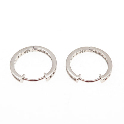 925 Sterling Silver Round-Cut C Z In & Out Hoop Earrings