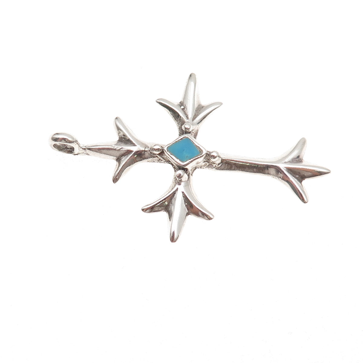 Old Pawn 925 Sterling Silver Vintage Southwestern Turquoise Floral Cross Pendant