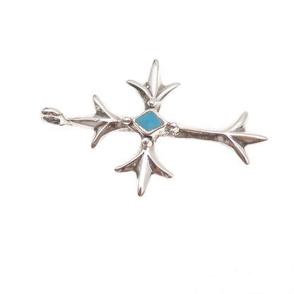 Old Pawn 925 Sterling Silver Vintage Southwestern Turquoise Floral Cross Pendant