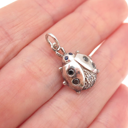 925 Sterling Silver Vintage Real Sapphire Spinel & C Z Ladybird Charm Pendant