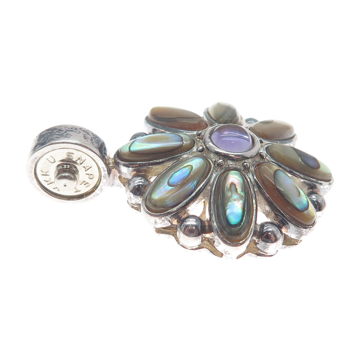 ESPO Joseph Esposito Sterling Vintage Real Abalone Shell & Amethyst Snap Pendant