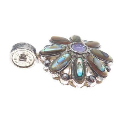 ESPO Joseph Esposito Sterling Vintage Real Abalone Shell & Amethyst Snap Pendant