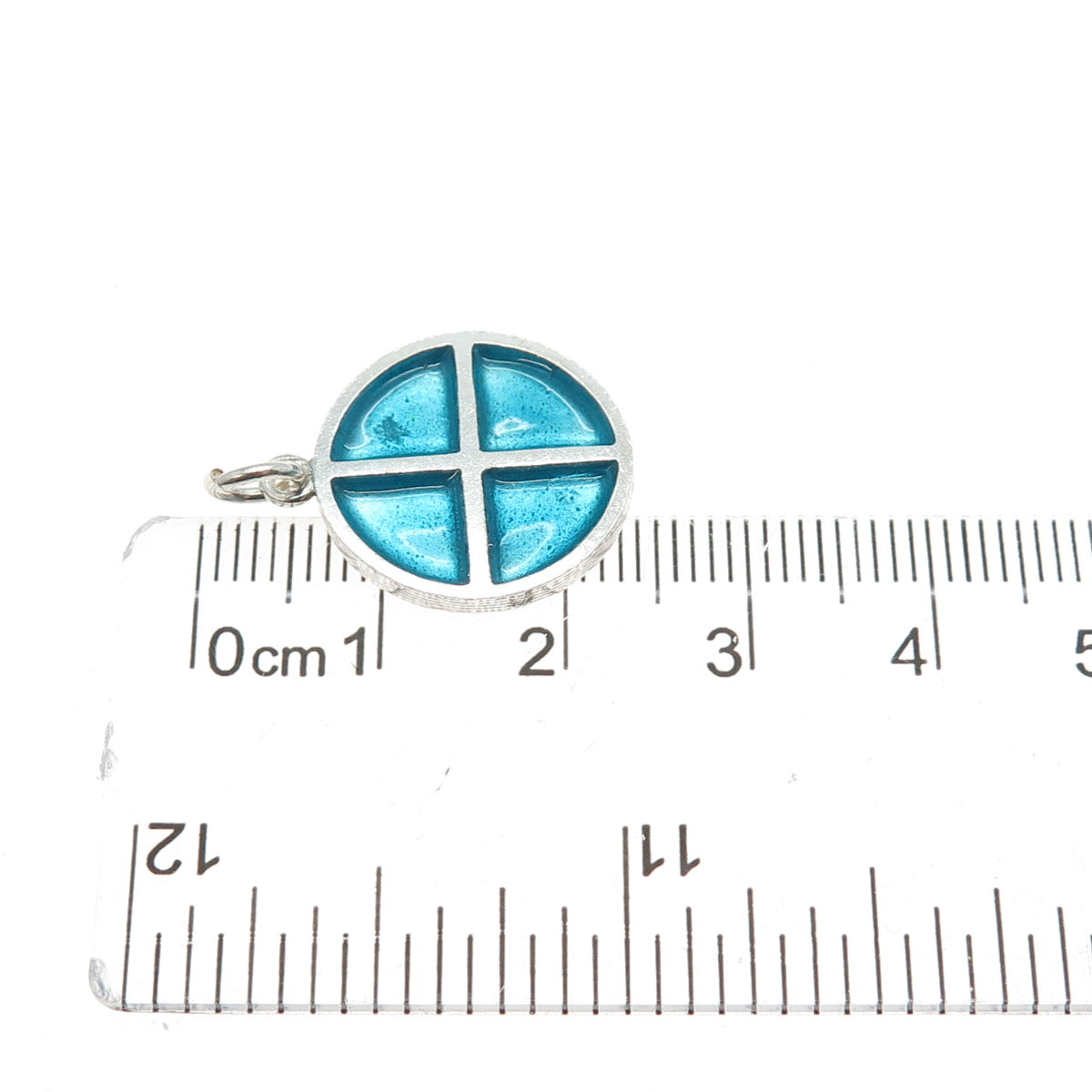 ZUMAN 925 Sterling Silver Vintage Israel Turquoise Enamel Cross Charm Pendant
