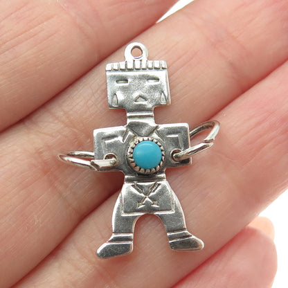 Old Pawn 925 Sterling Silver Vintage Turquoise Snake Eye Kachina Doll Pendant