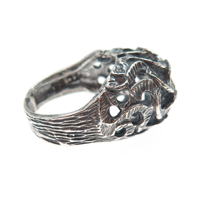 925 Sterling Silver Vintage Mexico Modernist Wavy Dome Oxidized Ring Size 7.75
