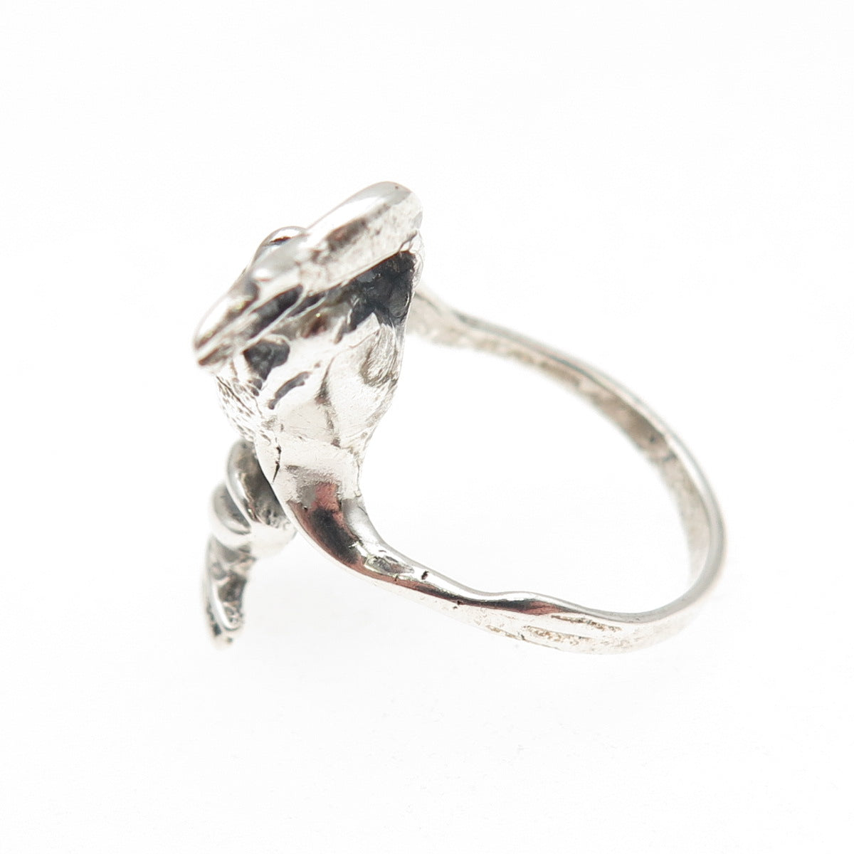 925 Sterling Silver Vintage Frog Good Luck Oxidized Ring Size 6.75