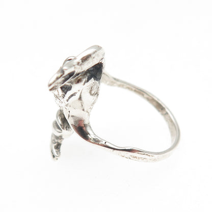 925 Sterling Silver Vintage Frog Good Luck Oxidized Ring Size 6.75
