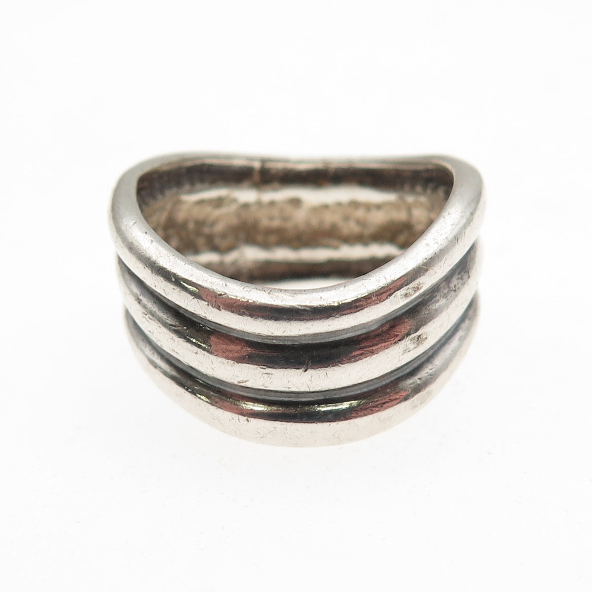 925 Sterling Silver Vintage Modernist Wavy Oxidized Ring Size 8