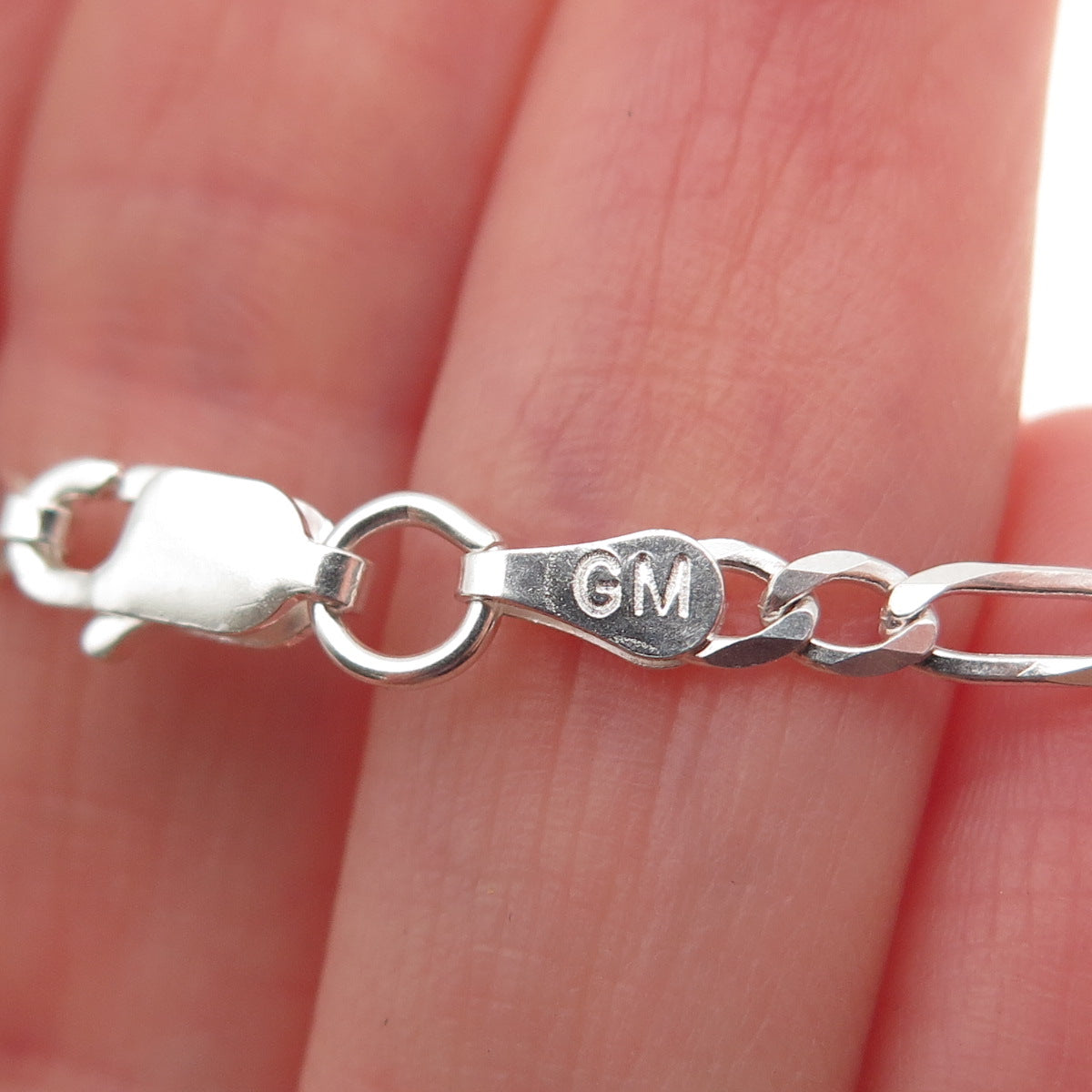 925 Sterling Silver Italy Figaro Chain Necklace 24"