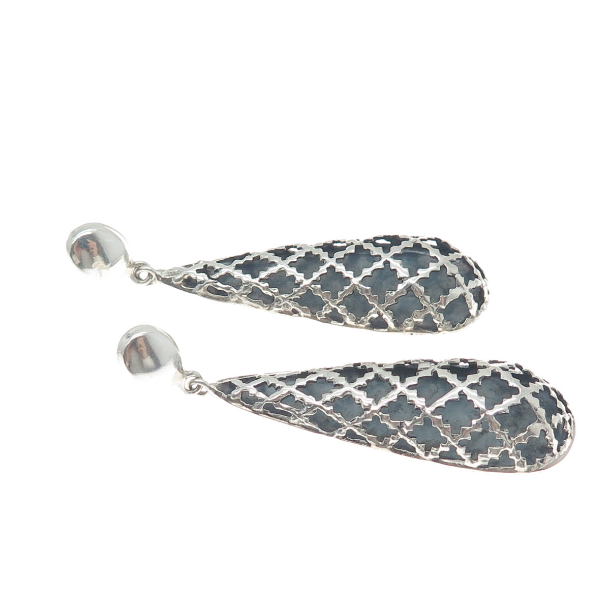 PLATELLA 950 Silver Vintage Fence Teardrop Oxidized Dangle Earrings