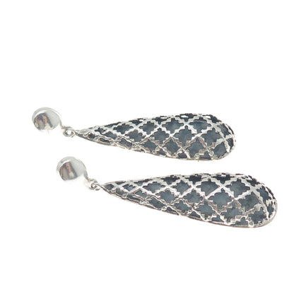 PLATELLA 950 Silver Vintage Fence Teardrop Oxidized Dangle Earrings