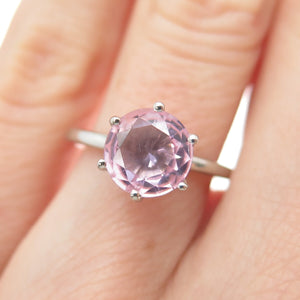 DAZZLERS 925 Sterling Silver Round-Cut Nano Pink Topaz Ring Size 6