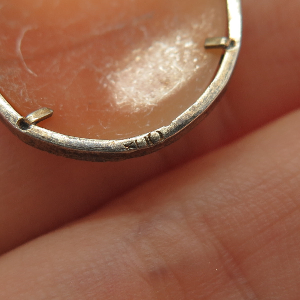 800 Silver Gold Filled Antique European Real MOP Lady Cameo Pin Brooch / Pendant