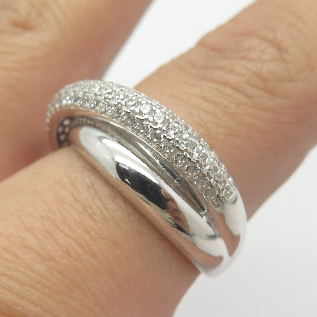 925 Sterling Silver Pave C Z Crossover Ring Size 8