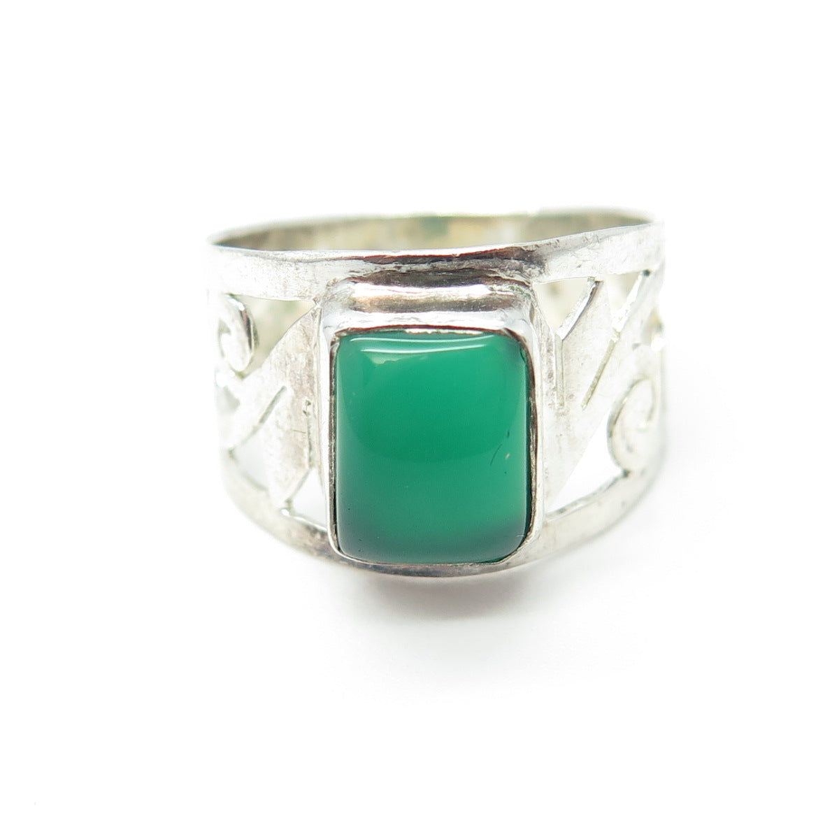 925 Sterling Silver Real Green Onyx Gemstone Ring Size 7.25