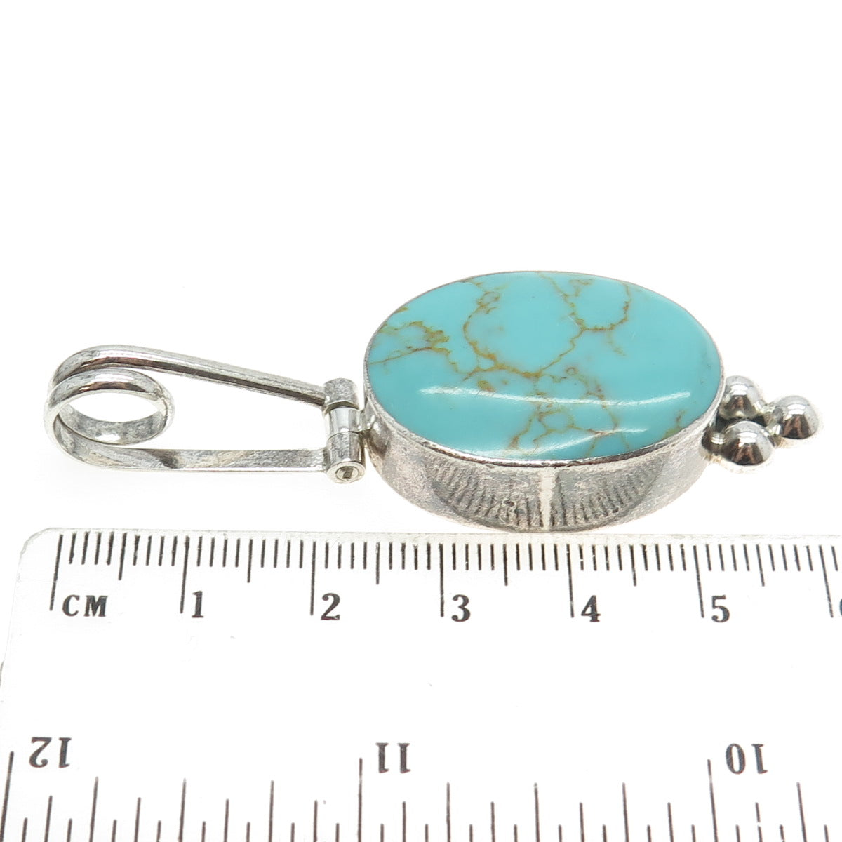 925 Sterling Silver Vintage Real Turquoise Modernist Pendant