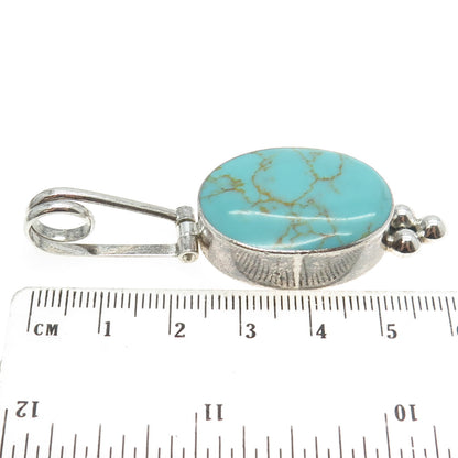 925 Sterling Silver Vintage Real Turquoise Modernist Pendant