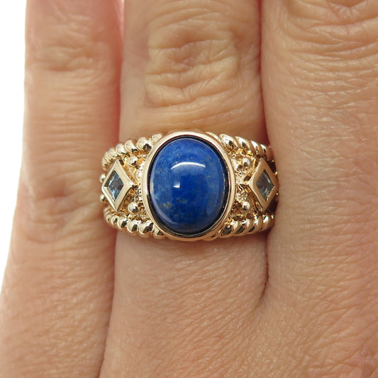 925 Sterling Silver Gold Plated Lapis Lazuli & Blue Topaz Gemstone Ring Size 6