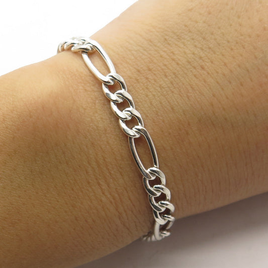 925 Sterling Silver Italy Figaro Link Bracelet 7.75"